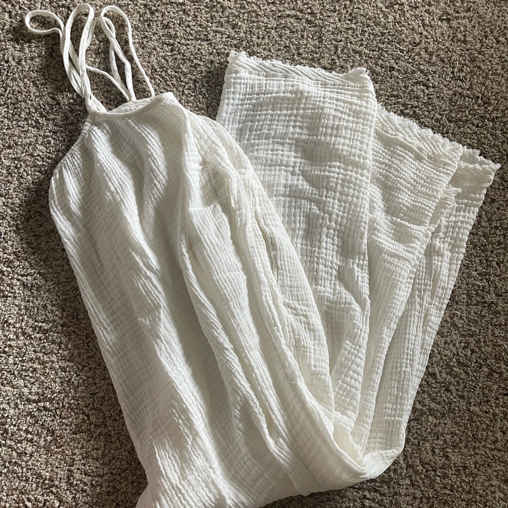 Anthropologie Textured  Gauze Cream Jumpsuit